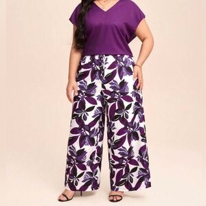 SHEIN Purple Floral Wide-Leg Jumpsuit